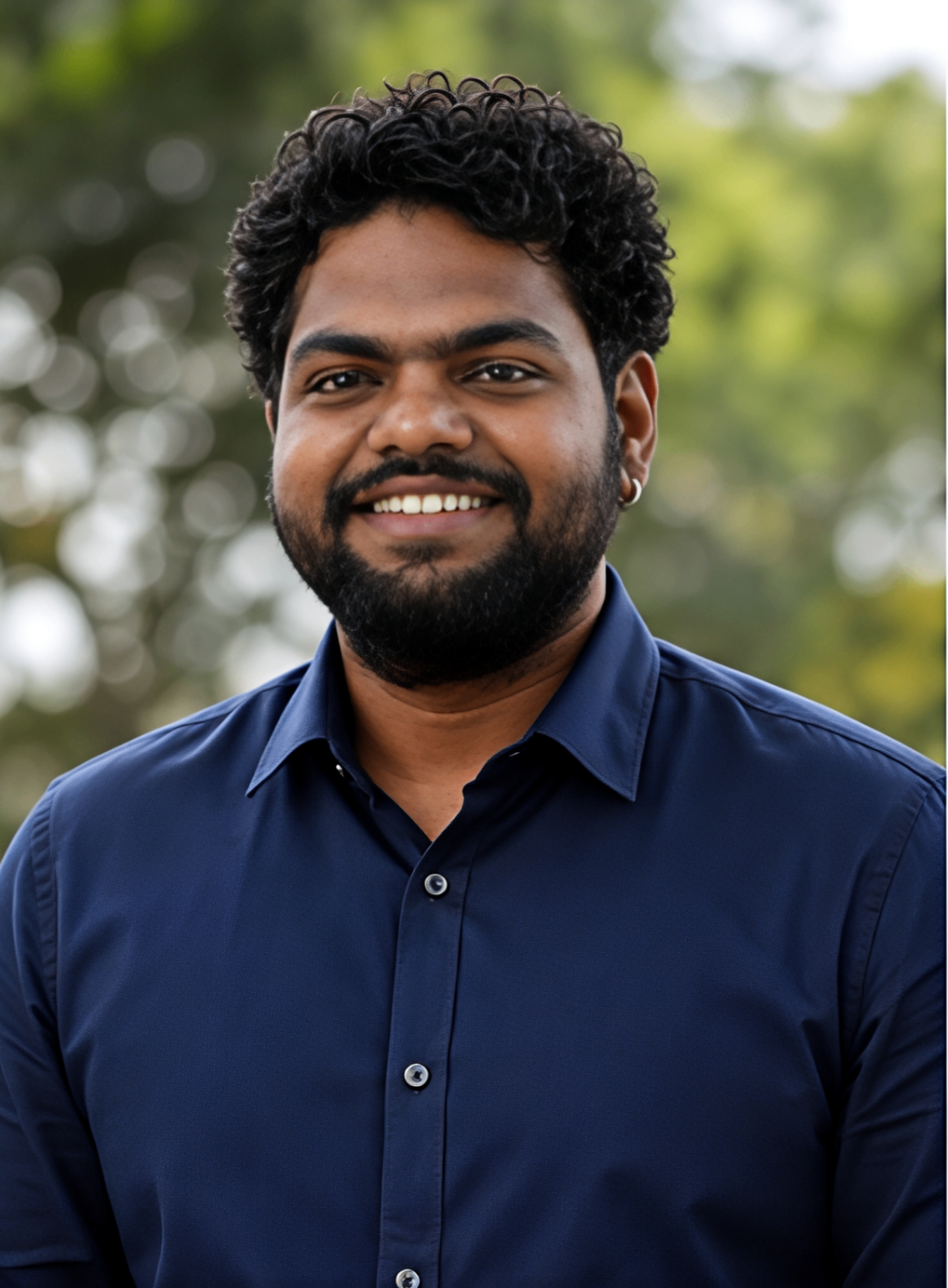 Siddardh smiling portrait in navy shirt