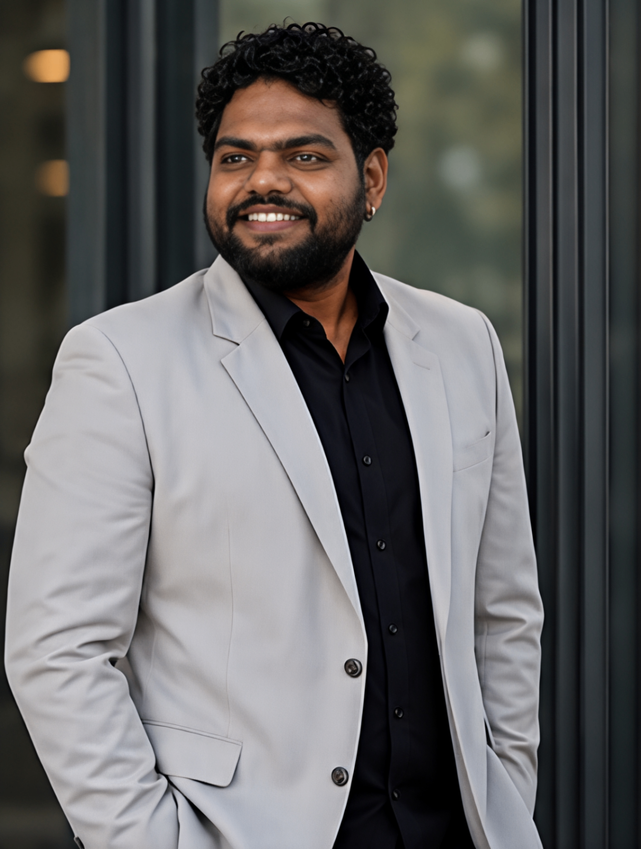 Siddardh standing portrait in white blazer